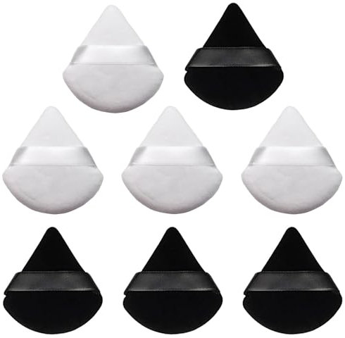 AQSQWQ 8 Stücke Dreieck Makeup Puderquaste, Gesicht Schwämmchen Powder Puff, Waschbar Wiederverwendbar Sponge,Nass Trocken Make up Werkzeug für Loses Puder oder Foundation Rouge(4Schwarz+4Weiß)