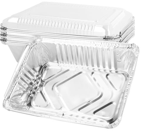 FUNSUEI 125 Bandejas de Aluminio Desechables de 21,5 x 16 x 5 cm, con Tapa Transparente, 1000 ml, Cuencos Desechables de Aluminio para Barbacoa