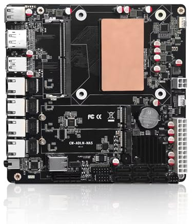 MNBOXCONET N100 NAS Mainboard DDR5 Low Power, 6×SATA3.0 Mini ITX Motherboard, Computer Board 2xNVMe(PCle3.0 x1), 16GB RAM 256GB SSD, Firewall 4 x 2.5GBE LAN, Type C, SPK/MIC