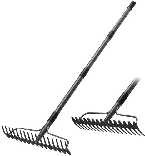 Rastrello da giardino con manico lungo 150 cm e 17 pinze, robusto rastrello per l'allentamento del livellamento del terreno, rastrello da giardino per razzi foglie erba, erbacce, cortile in metallo
