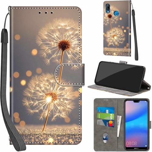 Handyhülle für Huawei P20 Lite Klapphülle Leder Wallet Löwenzahn | 3 Kartenfächer & 1 Geldfach, Magnetverschluss, Ständerfunktion, robuste premium PU leder klapphülle für Huawei P20 Lite