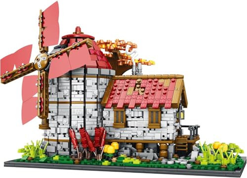Brigamo Mittelalter Windmühle Klemmbausteine Set, 2296 Bausteine