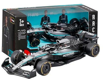 Bburago – F1 Mercedes-AMG W16 2025#63 Russell, Diecast-Auto 1:43 mit authentischen Details, F1-Mercedes-Replik in Silber/Schwarz, offiziell lizenziert, empfohlenes Alter 3+ Jahre