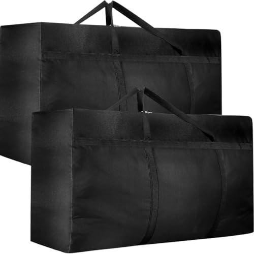 2 Bolsas de Almacenamiento Extragrande de 120 L, Oxford 600D Bolsa de Mudanza Extra Grande con Cremalleras y Asa, Bolsa de Transporte Impermeable para Mudanzas, Edredones, Ropa de Cama, Negro