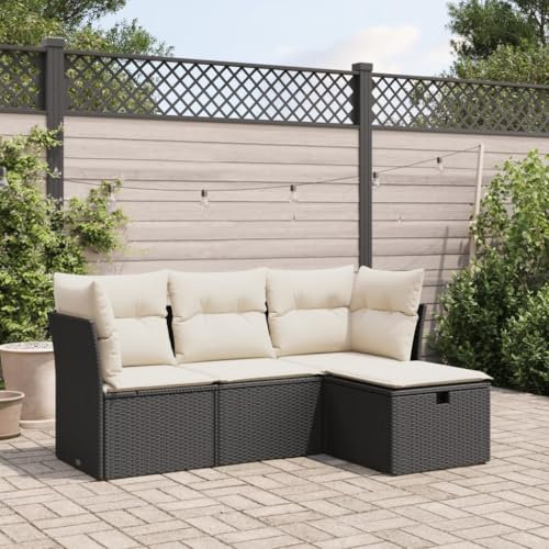 IKAYAA 4-TLG Polyrattan Lounge mit Stauraum Loungemöbel Set Gartenmöbel Set Gartenlounge Outdoor Terrassenmöbel außen Ecklounge Sitzgarnitur Schwarz und Creme-23