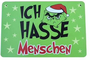 KAMACA Metall Schild mit einem lustigen Muffel Gesicht Wandschild mit Sprüchen humorvolle Wand - Dekoration für dein Zuhause Blechschild zum Aufhängen (Metallschild Ich hasse Menschen)