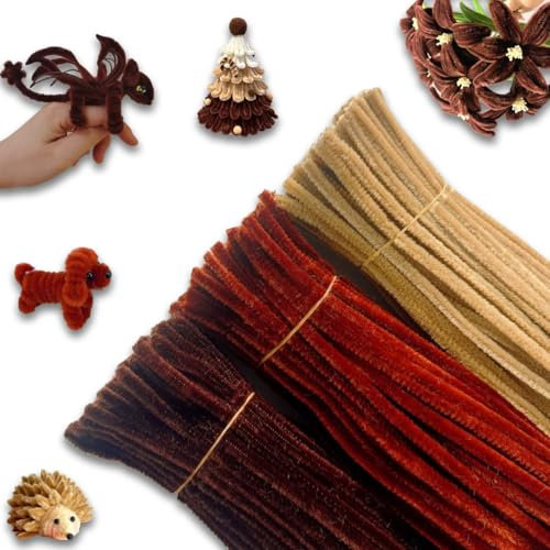 WWYSSZ 300 Stück Chenilledraht Pfeifenputzer zum Basteln Braun, 3 Verschiedene Brun Pfeifenreiniger zum Basteln Blumen,Pipe Cleaners für Kreative DIY Craft Projekte(Hellbraun,rötlichbraun,dunkelbraun)