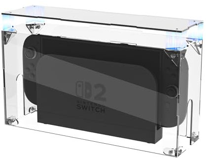 PlayVital Funda Antipolvo Acrílica para Nintendo Switch 2 (2025), Caja Protectora Impermeable para Consola y Base de Carga, Caja de Presentación, Carcasa de Protección para Switch 2 (Transparente)