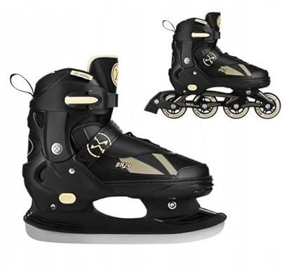 Nils Extreme 2-in-1 Inline Skates und Schlittschuhe, Verstellbare Größe L 40-43, ABEC-7 Lager, Schwarz-Gold
