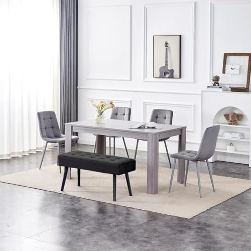 KOSY KOALA Dining Table and 4 Chairs With Bench Black 4 Grey Velvet Chairs Wood Table Dining Set Furniture