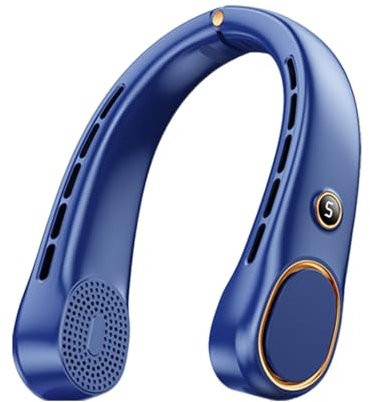 Neck Fan, Neck Fan Rechargeable with 5 Speeds, 3000mAh Wireless Wearable Fan, 360° Airflow Air Conditioner Cooler, USB Rechargeable Silent Bladeless Fan for Sports (Blue)
