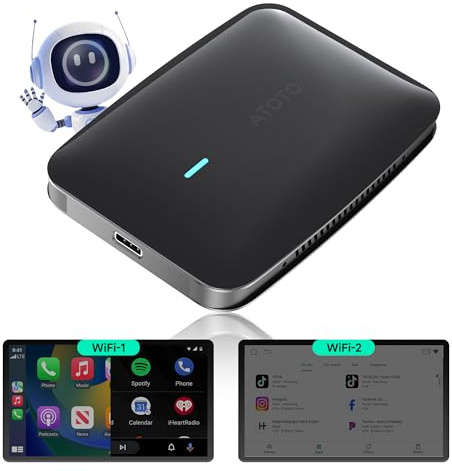 ATOTOZONE CB4 CarPlay AI Box, inalámbrico CarPlay & Android Auto 2025 para Coche con DriveChat, GPS, Compatible con Youtube, Dos Bluetooth, Dos Wi-Fi, 4G+32G, Negro