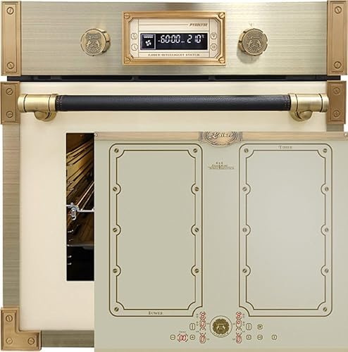 Kaiser Backofen-Set Herd Set Autark Retro Pyrolyse Einbau Backofen 73L Elfebeinfarbiges Glas 60 cm mit Induktionskochfeld 60 cm FREE ZONE mit 2 FLEX Induktions-Zonen EH 6427 ElfAD+KCT 6192 FI ElfEm