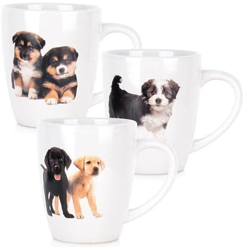 Self Import Agencies Dogs Mug Set 220ml 3pcs Ceramic Puppy Design Dishwasher Microwave Safe Gift Coffee Drinkware Beverage Tea Cup Tumbler Washable Reuse