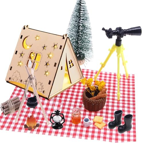 Wichtel Zubehör Weihnachten LED Puppenhaus Zubehör holzhaus Wichtel Set Wichtelzubehör Lagerfeuer Wichtelschuhe Miniatur Zubehör Weihnachten Deko Outdoor