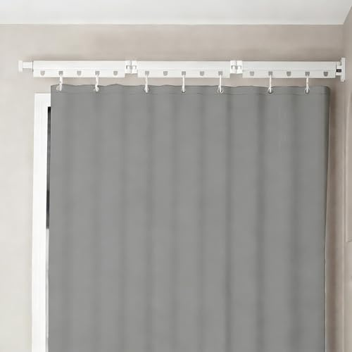 Asta pieghevole per tenda da doccia, senza foratura, pieghevole e girevole, in lega di alluminio, con 120 x 180 cm, impermeabile, antimuffa, per bagno (bianco/grigio)
