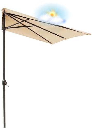 Halbschirm Balkon Klein Mit Ständer 2.5m Sonnenschirm Halbrund Knickbar 250 Cm Wandschirm Balkon-schirm Kurbel Polyester Sonnenschutz Terrasse Passgenau Wände Handkurbel(Khaki)