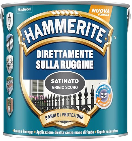 Hammerite Direttamente Sulla Ruggine Satinato Grigio Scuro 2,5 L