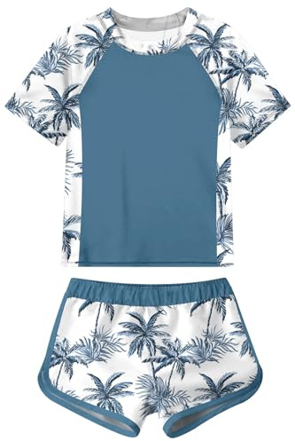 Fanient Traje de Baño para Niña Bañador de Verano con Rashguard para Niñas Adolescentes Bañador Transpirable para Surf 13-14 Años 14T