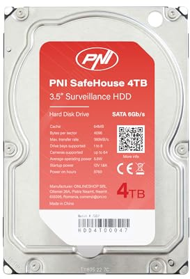 PNI Hard Disk interno SafeHouse 4TB 3,5 HDD, CCTV, 64MB, SATA III, 7200 RPM per sistemi di sorveglianza