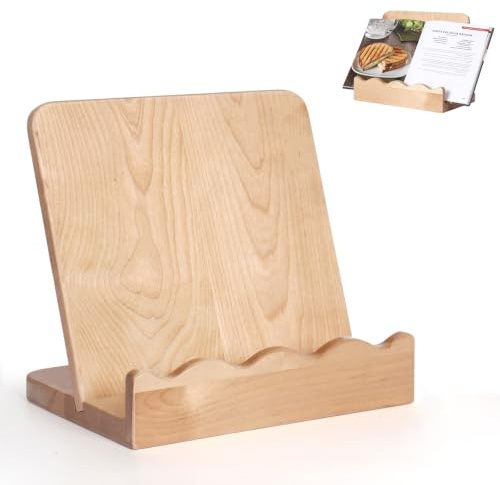 Small Wooden Cookbook Stand Keeps the Recipes Open and Frees Your Hands | Compact Recipe Book Holder | Mini Cookbook Stand for Kitchen | Scalloped Wooden Cookbook Maple Wood | Recipe Book Stand