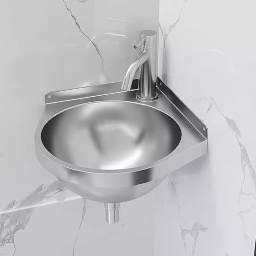 CSXSXAUO Évier Triangulaire en Acier Inoxydable, Design d'angle Mural, Meuble-lavabo Compact avec Robinet pour Cuisine, Salle de Bain, Garage et extérieur