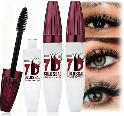 7d Colossal Mascara, 7d Silk Fiber Black VoluminöSe Verlängerungs-Mascara Für Einen Natürlichen Und Verdichtenden False-Wimpern-Effekt, Lang Anhaltende, Natürlich Geschwungene Wimpern (2)