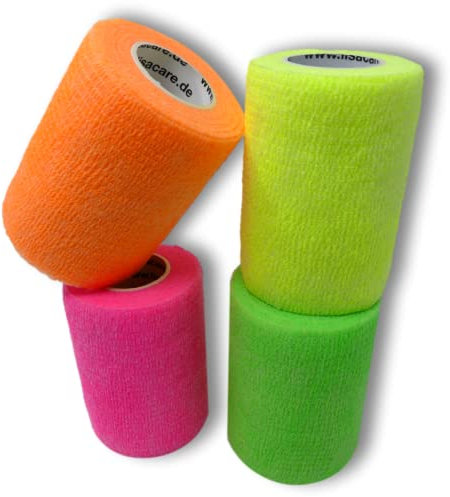 LisaCare NEON-Bandagen | Kohäsive Bandage | Sportverband | Fixierbinde | Wundverband | selbsthaftend elastisch dehnbar | 4er/8er-Set mit 2,5-10cm Breite| Auswahlmöglichkeiten (7,5cm Breit, 4er-Mix)
