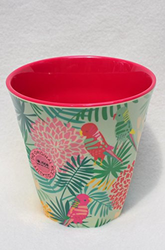 Rice Melaminbecher Tropic, Farbspiel mint, grün, pink, koralle: innen pink, Größe 9 x 9 cm