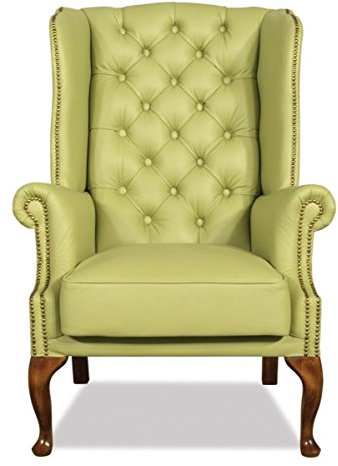 Casa Padrino Chesterfield Echtleder Ohrensessel Hellgrün 80 x 80 x H. 110 cm - Luxus Sessel
