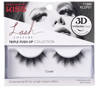 KISS Lash Couture Triple Push-Up False Eyelashes, 'Corset', 10 mm, Includes 1 Pair Of Lash, Contact Lens Friendly, Easy to Apply, Reusable Strip Lashes