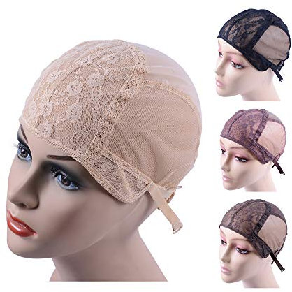 Doppelte Lace Perückenkappe mit verstellbarem Riemen Haarnetz Wig Cap for Making Wigs (Blond M 54cm)