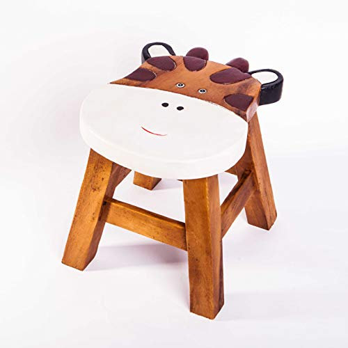 FairEntry Kinderhocker, Schemel, Kinderstuhl massiv aus Holz mit Tiermotiv Giraffe, 25 cm Sitzhöhe für unsere Kindersitzgruppe