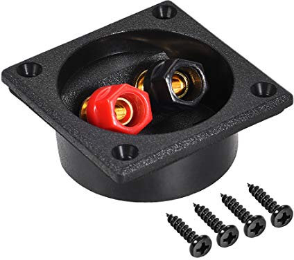 sourcing map 2-Way Square Speaker Box Terminal Binding Post Stereo Screw Cup Connectors Subwoofer Plugs Black 1pcs