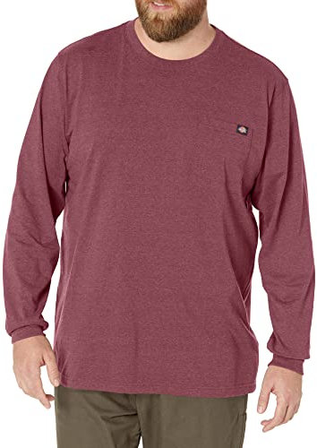 Dickies Men's Long Sleeve Heavyweight Crew Neck Work Utility T-Shirt, Burgundy Single Dye Heather, Large