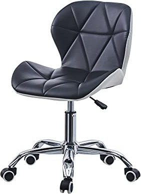 CLIPOP Bürostuhl ohne Armlehne, Drehstuhl 360°, Schreibtischstuhl mit Rollen, höhenverstellbar, bis 120 Kg belastbar, für Arbeitszimmer, Schlafzimmer, Homeoffice, Schminkbereich, Schwarz+Weiß