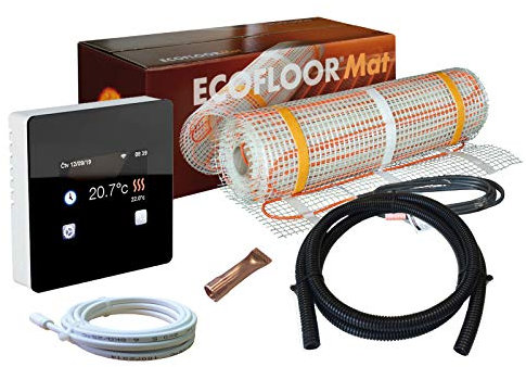 Komplett-Set elektrische Fußbodenheizung Ecofloor 160 W/m² mit digitalem Thermostat TFT wlan schwarz (0,5 m² - 0,5 x 1 m²)