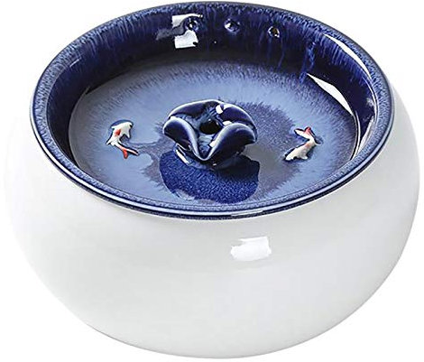 PJDDP Fontaine d'Eau Intelligente en Céramique pour Chats et Animaux De Compagnie - Distributeur Automatique 50.8Oz/1.5L - Porcelaine, Bleu