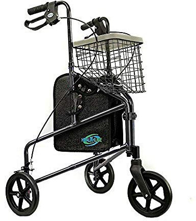 Aluminum Rollator Walker 3 Wheels - Foldable, Lightweight, Senior Walker with Basket Tray, Pouch, Brakes, Narrow for Small Spaces (BLACK)