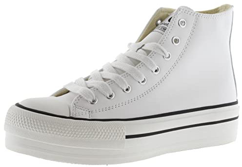 victoria Botines para Niñas Tribu Efecto Piel & Doble Plataforma | Botines Niña Resistentes y Duraderas | Zapatillas Botín con Suela de 4cm Blanco 32