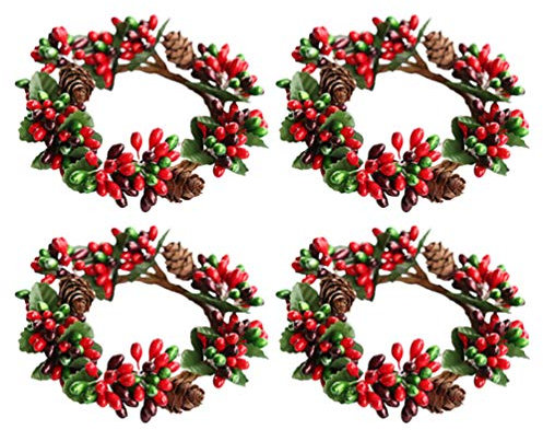 VALICLUD 4 Stücke Weihnachten Kerzenring Beerenkranz Weihnachtskranz Adventskranz Tischkranz Beerengirlande Serviettenringe Tischdekoration DIY Weihnachtsdeko Xmas Deko Weihnachtsbaum Anhänger