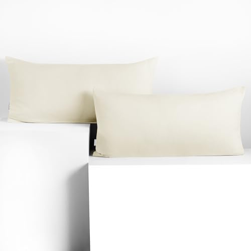 DecoKing 2 Kissenbezüge 40x80 cm Jersey 100% gekämmte Baumwolle Reißverschluss Ecru Amber