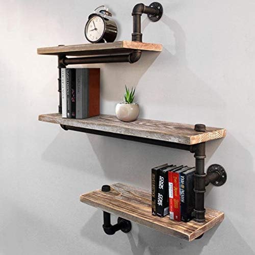 Kaibrite 3 Schichten Industrielles Rohrregal Schweberegale Massivholz Wandregale Rohr Regale Vintage Shelves Multifunktional Holz Schwimmender