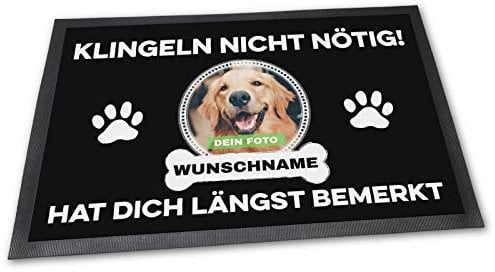 Fußmatte mit eigenem Hund - Klingeln Nicht nötig - Personalisiert mit WUNSCHFOTO und Wunschname Hundebesitzer - 75 x 50 cm
