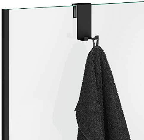 Decor Walther - DH2 Haken für Glasduschabtrennung, Schwarz, Metall, 100% Metall, 4 Haken, Türmontage, Modern, Duschhaken