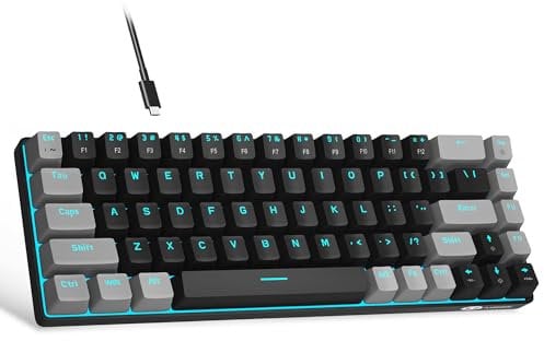 Tragbare 60% mechanische Gaming-Tastatur, MageGee MK-Box, LED-Hintergrundbeleuchtung, kompakt, 68 Tasten, TKL, kabelgebundene Büro-Tastatur mit rotem Schalter für Windows, Laptop, Mac,Schwarz/Grau