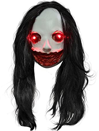 BAJIE Halloween Maske Halloween Scary Face Horror Maske Kopfbedeckung Blutiger leuchtender Schädel mit Haaren Cosplay Mascara Maske Terror Hallowen Haunted Skeleto