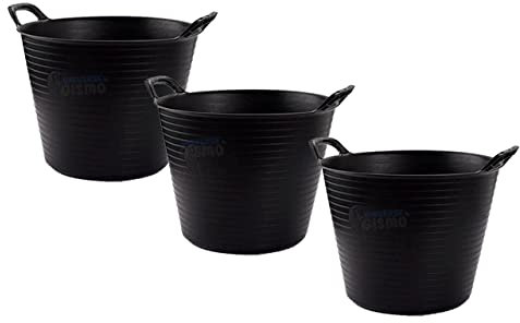 42 Litre Black Heavy Duty Large Flexi Tub Rubble Container Garden Home Flexible Plastic Storage Bucket (Pack of 3 Flexi Tubs)