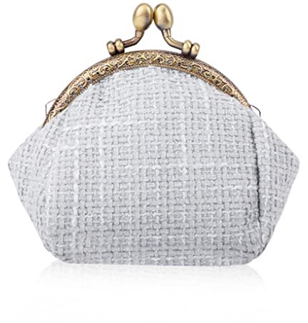 Oyachic Tweed Spangenportemonnaie Coin Purses Round Münzbörse Geldbörse mit Klippverschluss Geldbeutel für Damen (Gray)