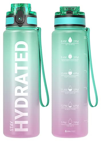 Sahara Sailor Leakproof Water Bottle 750ML, Tritan BPA Free Motivational Sport Drinks Bottle with Clear Time Marker, Lock Cover, Easy Clean Brush, Durable for Gym, School, Hiking, Cycling (1 Bottle)